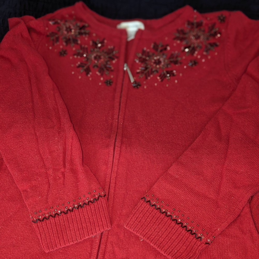 Christopher & Banks Red Embellished Cardigan
